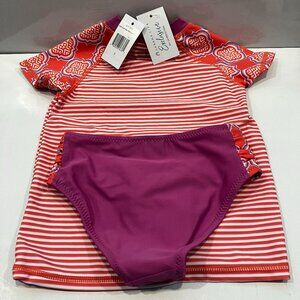 Cabana Life Girl's Sz 5 Rashguard STRIPED Swimsuit UPF 50+ 2 Pc Top + Bottoms